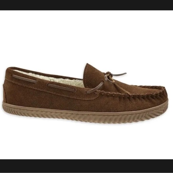 Mens Moccasin Slippers Genuine Suede Brown Indoor Outdoor Soles 7/8 - Picture 4 of 5